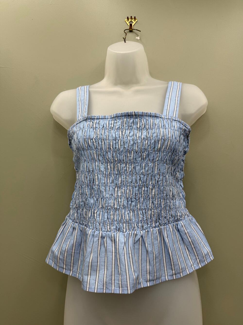 Old Navy Smocked Peplum Tank Top Small Blue Stripe Coastal Summer Cami